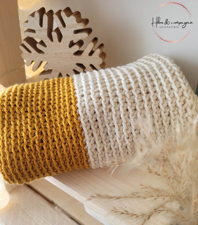 Foulard infini bicolore MOUTARDE & CRÈME