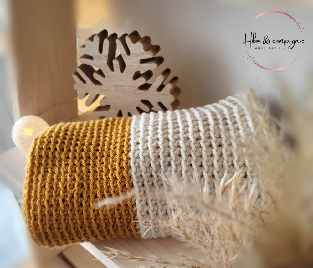 Foulard infini bicolore MOUTARDE & CRÈME