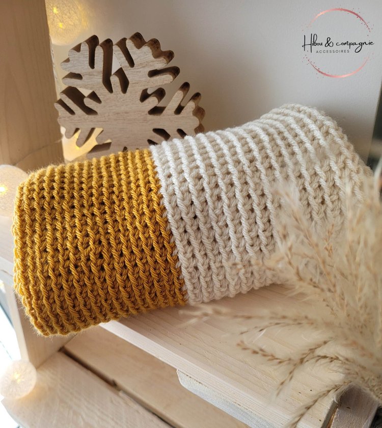 Foulard infini bicolore MOUTARDE & CRÈME