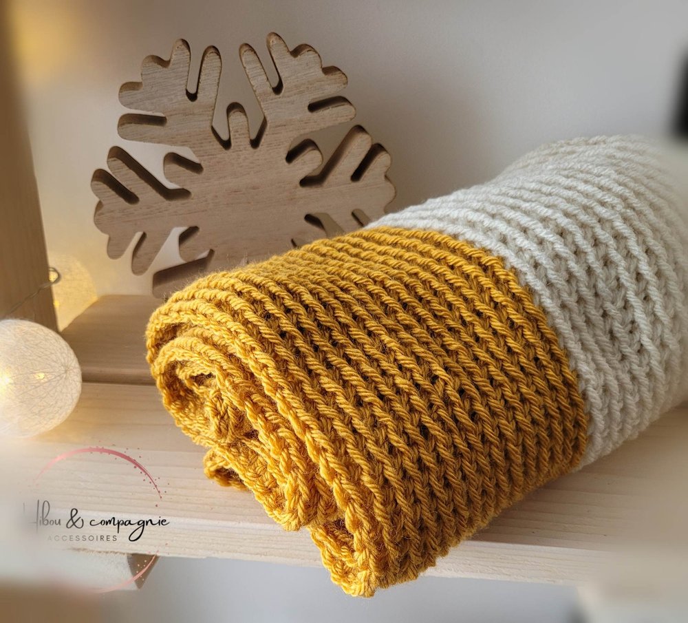 Foulard infini bicolore MOUTARDE & CRÈME