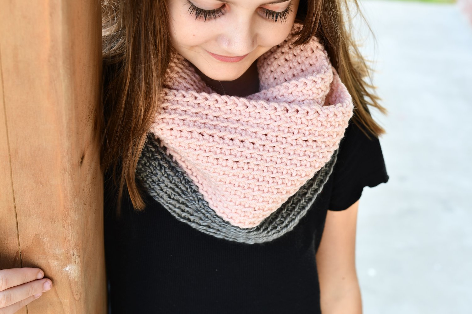 Foulard infini bicolore GRIS & ROSE
