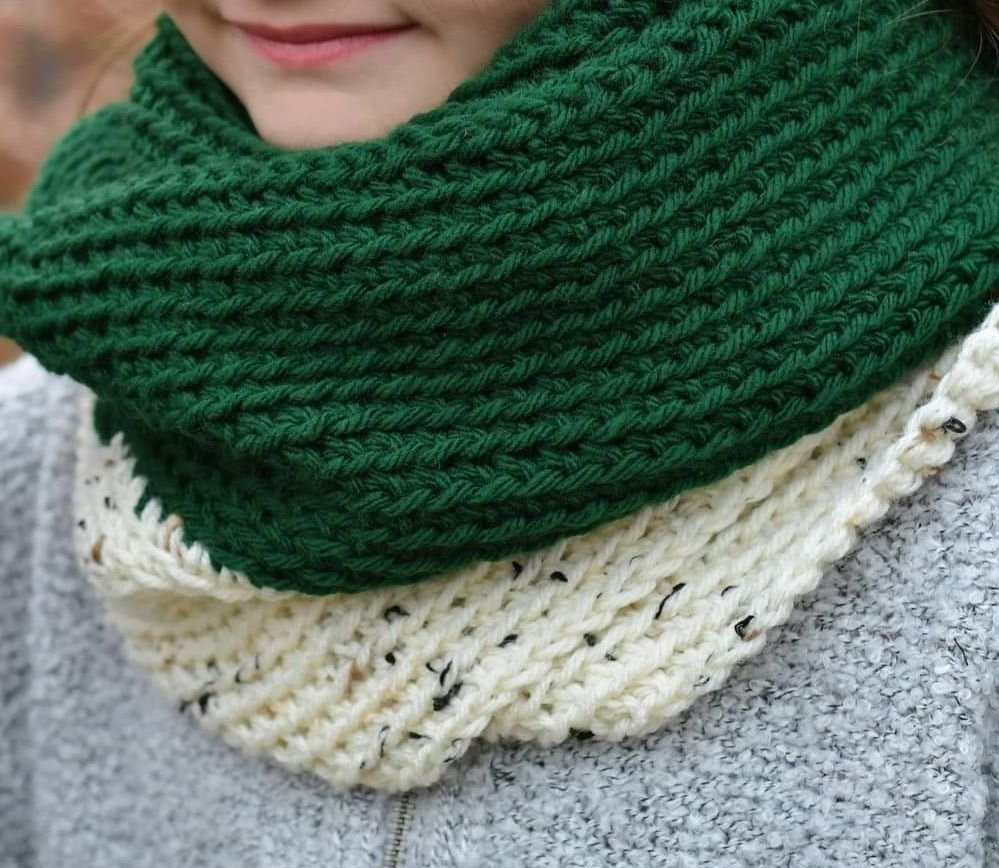 Foulard infini bicolore VERT & CRÈME