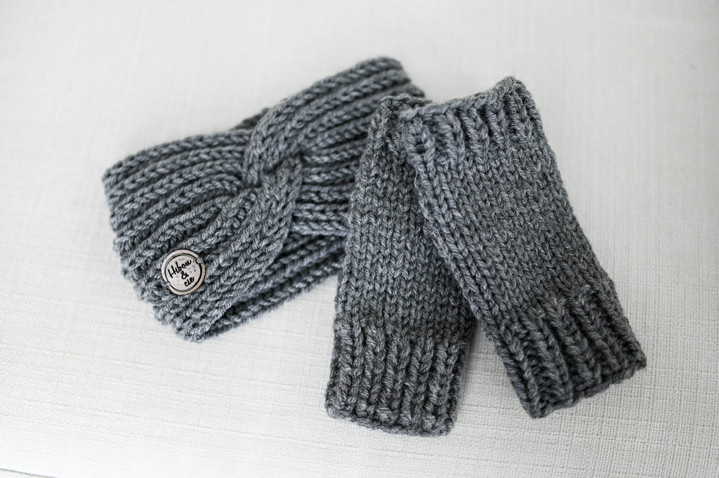 Duo bandeau Venise et gants sans doigts GRIS