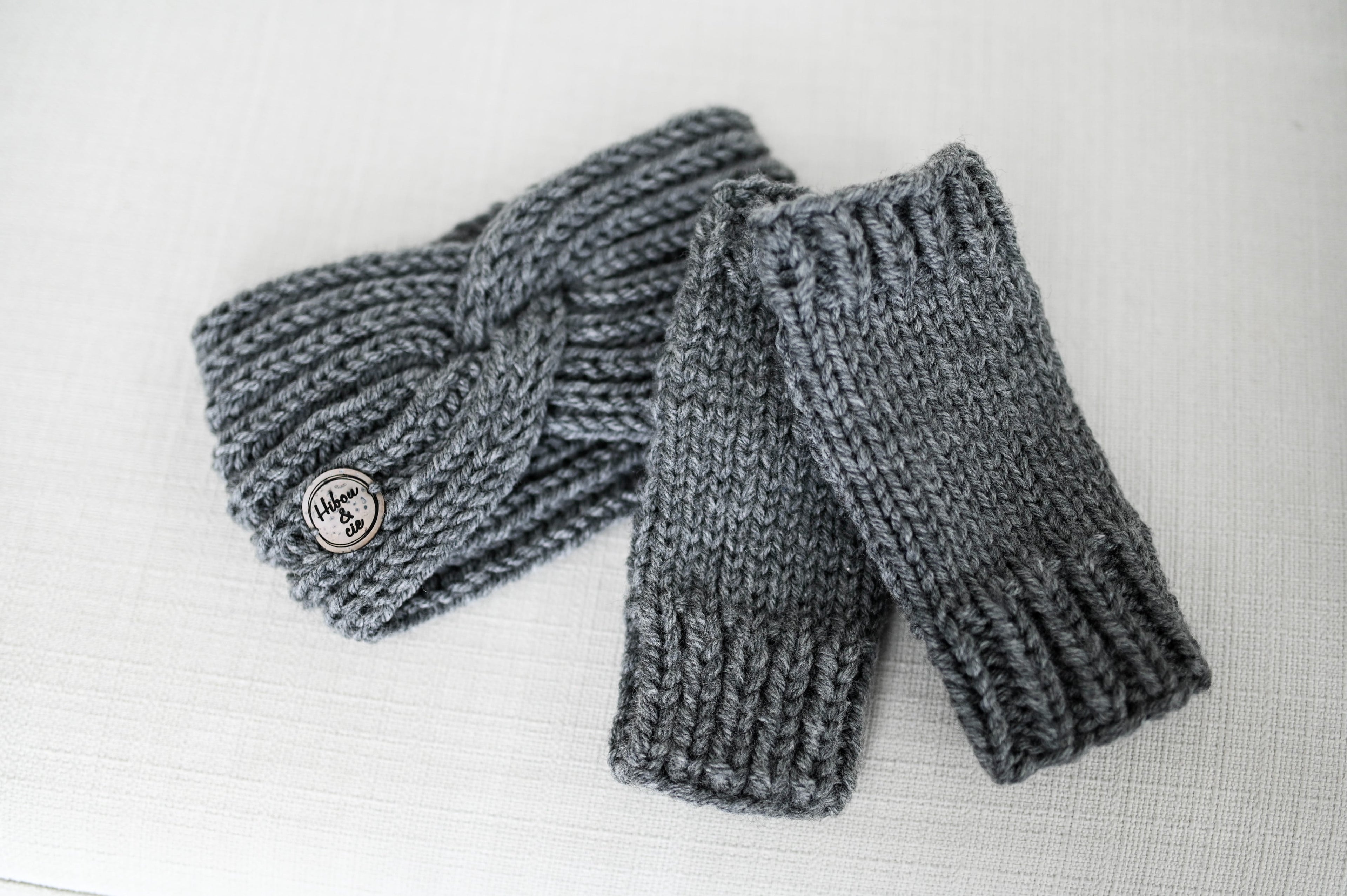 Duo bandeau Venise et gants sans doigts GRIS