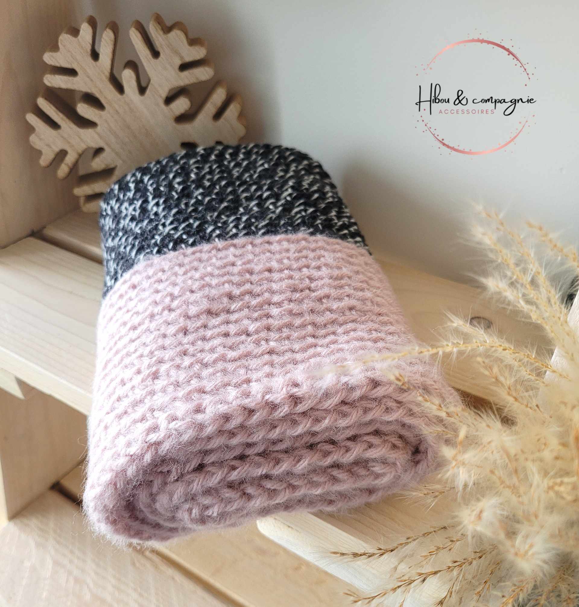 Foulard infini bicolore ROSE & NOIR MIXTE