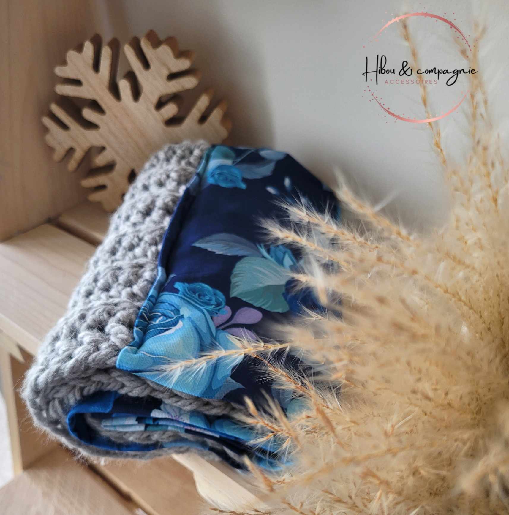 Foulard infini mixte fleur bleu